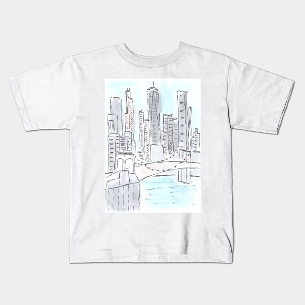 New York. Exterior. Architecture. Tourist place. Watercolor, art decoration, sketch. Illustration hand drawn modern Kids T-Shirt by grafinya